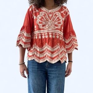 Embroidered Boho Top - Orange